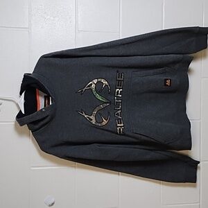 Real Tree Pullover Hoodie Fleece Sweatshirt Charcoal Grey & Camo XL